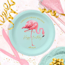 Flamant rose tropical doux 16 Joyeux anniversaire 