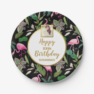 Assiettes En Carton Flamant rose tropical Luau Palm Feuilles, photo d'