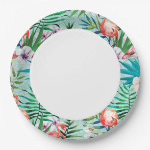 Assiettes En Carton Flamants roses et palmiers Plaques de Luau