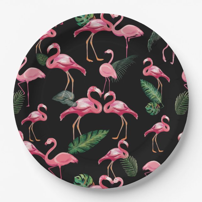 Assiettes En Carton Flamants roses Love Motif 4 (Devant)