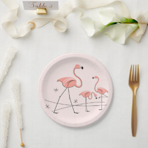 Assiettes En Carton Flamants roses Trio rose 2 plaque papier
