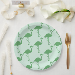 Assiettes En Carton Flamants roses verts