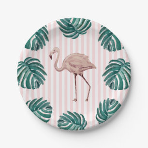 Assiettes En Carton Flamingo Rose Rayure Anniversaire Tropical