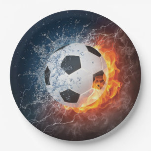 Assiettes En Carton Flamme Football/Balle de Football Jeu d'oreiller