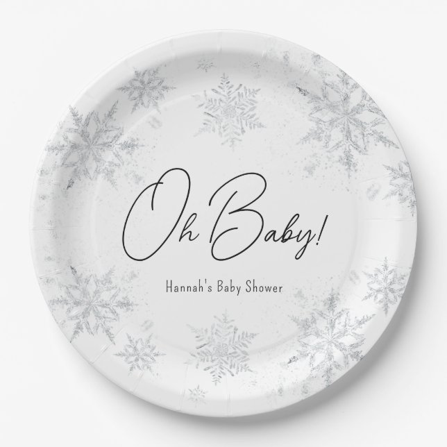 Assiettes En Carton Flammes de neige d'hiver Oh bébé (Devant)