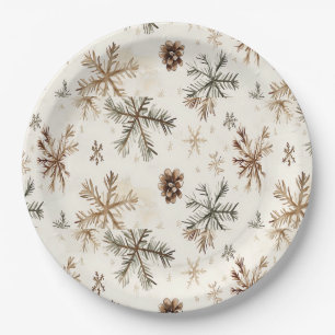 Assiettes En Carton Flammes de neige et cônes de pin rustiques