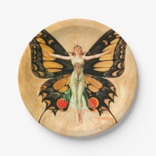 Assiettes En Carton Flapper Butterfly Flying Woman Illustration