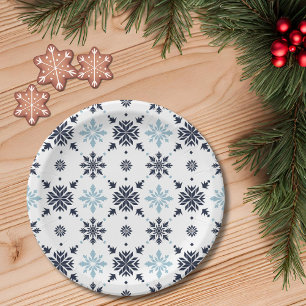 Assiettes En Carton Flèche de neige bleu clair et blanc