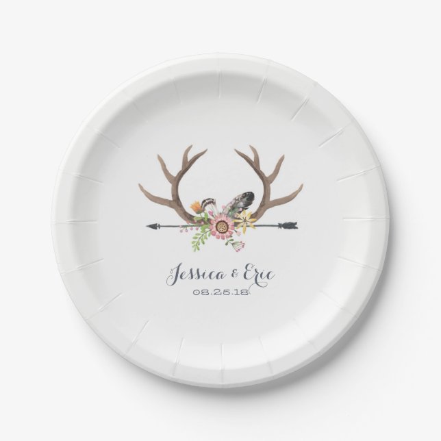 Assiettes En Carton Flèche tribale et andouillers (Devant)