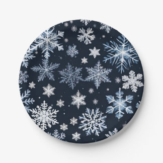 Assiettes En Carton Flèches de neige Design hiver Bleu froid mou