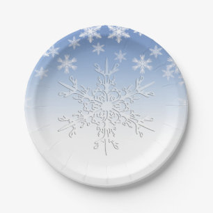 Assiettes En Carton Flèches de neige en hiver Bleu 7"