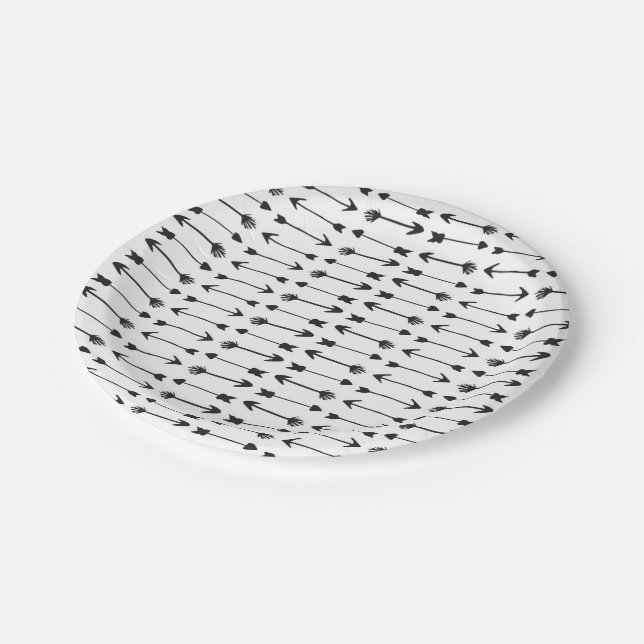 Assiettes En Carton Flèches tirées par la main noires et blanches (Angle)