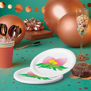 Assiettes En Carton Fleur à Pétales Roses avec Fleurs Jaunes