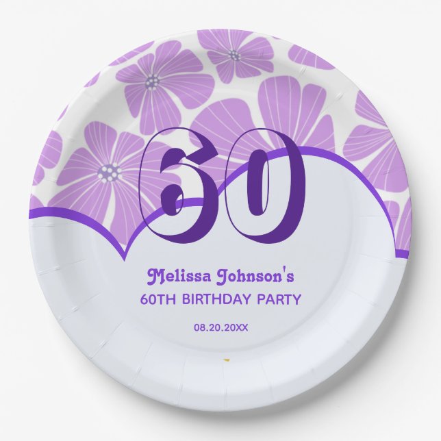 Assiettes En Carton Fleur Abstraite de Chamomille violette rétro (Devant)