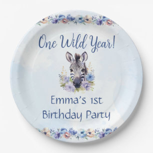 Assiettes En Carton Fleur bleue Zèbre Anniversaire