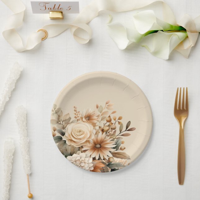 Assiettes En Carton Fleur Boho (Mariage)