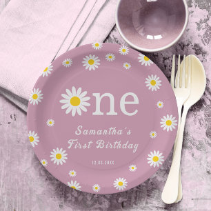 Assiettes En Carton Fleur Chamomille Aquarelle rouge Premier anniversa