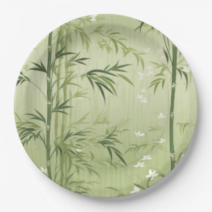 Assiettes En Carton Fleur de bambou sereine asiatique (1)