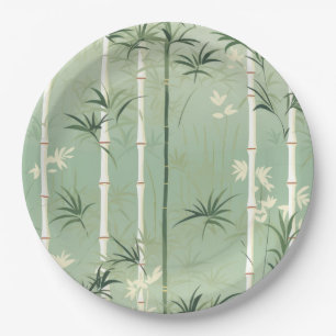 Assiettes En Carton Fleur de bambou sereine asiatique (2)