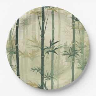 Assiettes En Carton Fleur de bambou sereine asiatique (3)