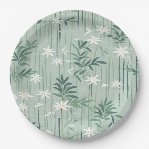 Assiettes En Carton Fleur de bambou sereine asiatique (4)