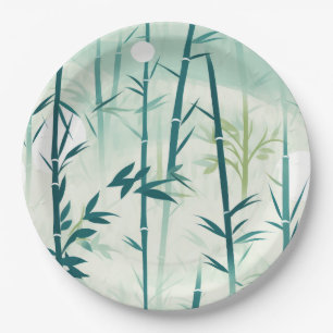 Assiettes En Carton Fleur de bambou sereine asiatique (5)
