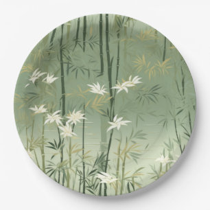Assiettes En Carton Fleur de bambou sereine asiatique (6)