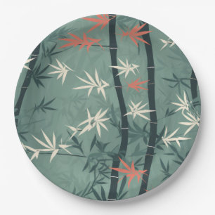 Assiettes En Carton Fleur de bambou sereine asiatique (7)