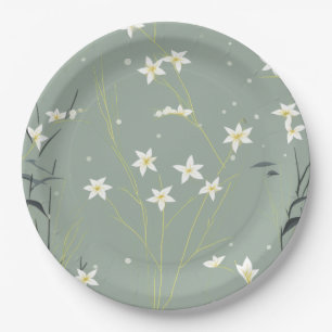 Assiettes En Carton Fleur de bambou sereine asiatique (8)