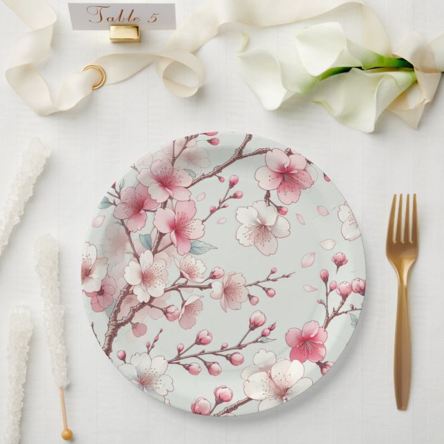 Assiettes En Carton Fleur de cerise (Mariage)