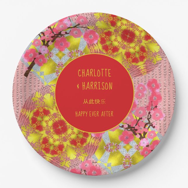 Assiettes En Carton Fleur de cerisier chinoise orientale personnalisée (Devant)