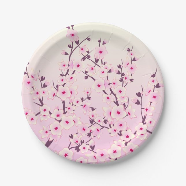 Assiettes En Carton Fleur de cerisier rose (Devant)