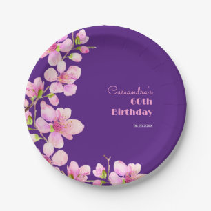 Assiettes En Carton Fleur de cerisier rose doux Sakura Purple Annivers