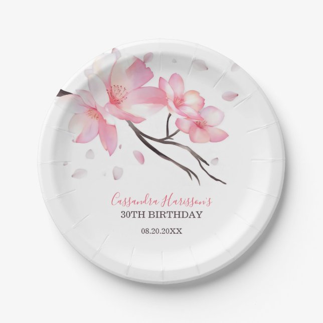 Assiettes En Carton Fleur de cerisier rose pâle Sakura anniversaire (Devant)