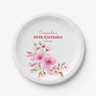 Assiettes En Carton Fleur de cerisier rose rustique Sakura Fête d'anni