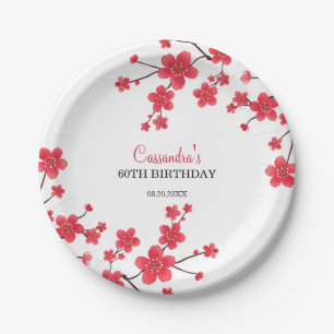 Assiettes En Carton Fleur de cerisier rouge Sakura Rustique Floral Ann