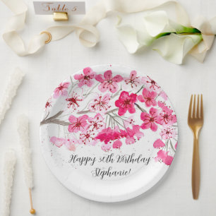 Assiettes En Carton Fleur de cerisier Sakura Rose Floral Joli Annivers
