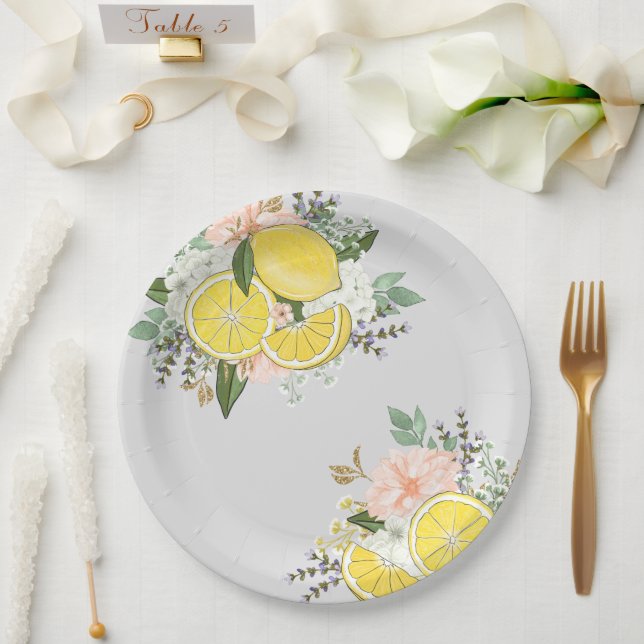 Assiettes En Carton Fleur de citron jaune (Mariage)