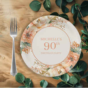 Assiettes En Carton Fleur de Crème de Pêche Élégante 90e Anniversaire