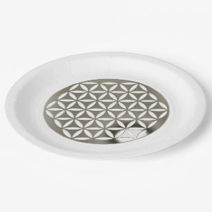 Assiettes En Carton Fleur de la vie / Blume des Lebens - puni d'argent