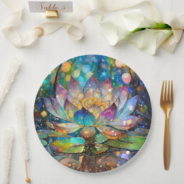 Assiettes En Carton Fleur de lotus en fleurs illuminée (Mariage)