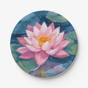 Assiettes En Carton Fleur de Lotus Plateau de Nénuphar Aquarelle