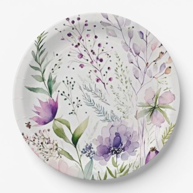 Assiettes En Carton Fleur de loup d'aquarelle (Devant)