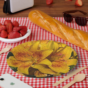 Assiettes En Carton Fleur de Lys Asiatique Jaune