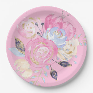 Assiettes En Carton Fleur de Parties scintillant d'or Pastel