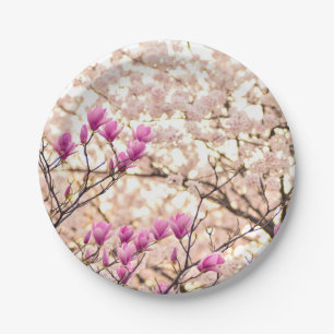Assiettes En Carton Fleur de printemps rose pourpre en floraison