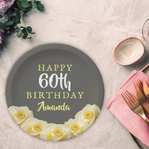 Assiettes En Carton Fleur de rose jaune 60e anniversaire