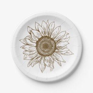 Assiettes En Carton Fleur de tournesol floral Brown Fleur de mariage r