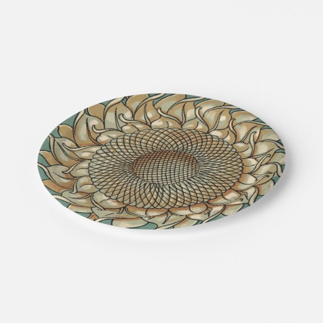 Assiettes En Carton Fleur de tournesol sur Arrière - plan bleu-vert (Angle)