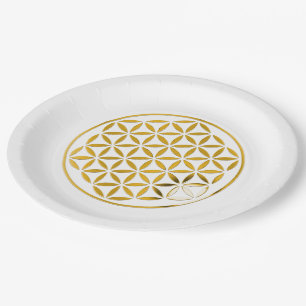 Assiettes En Carton Fleur de vie / Blume des Lebens - timbre OR
